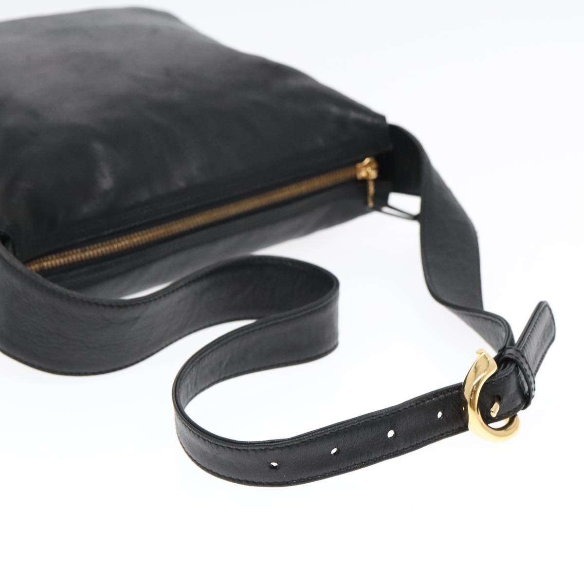 LOEWE Anagram Shoulder Bag Leather Black Auth 93483