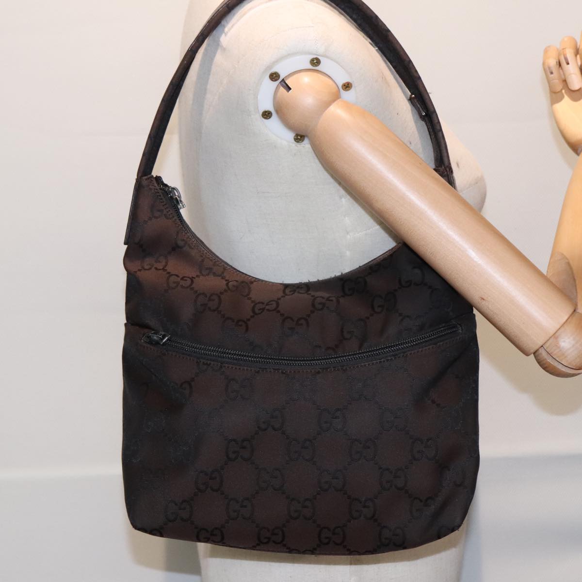 GUCCI GG Canvas Shoulder Bag Brown Silver 001 3386 Auth 93492