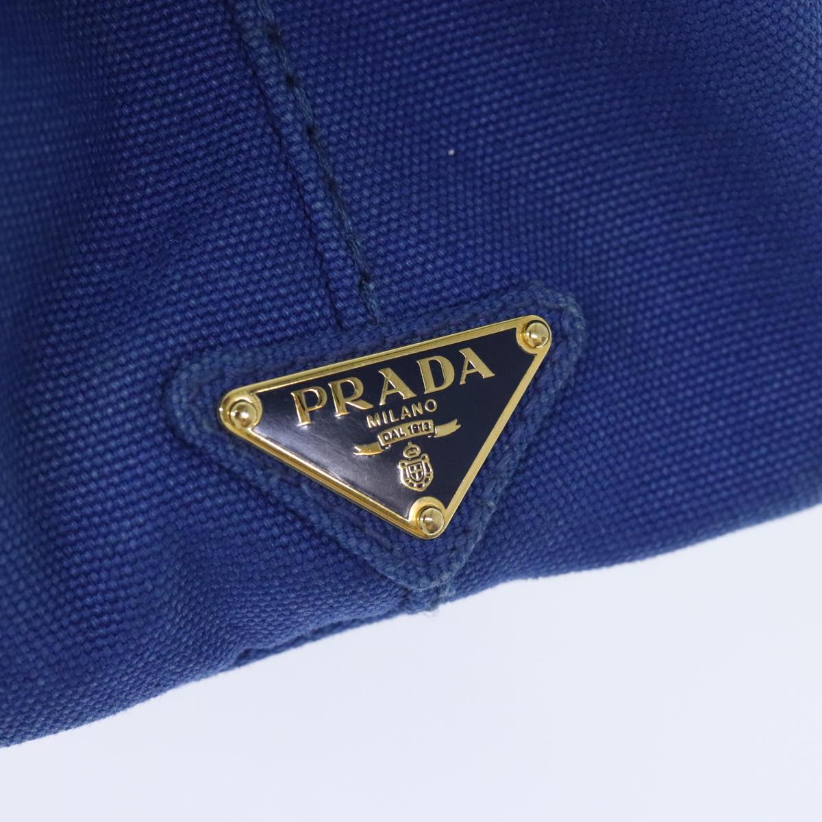 PRADA Canapa PM Hand Bag Canvas Blue Gold Auth 93499