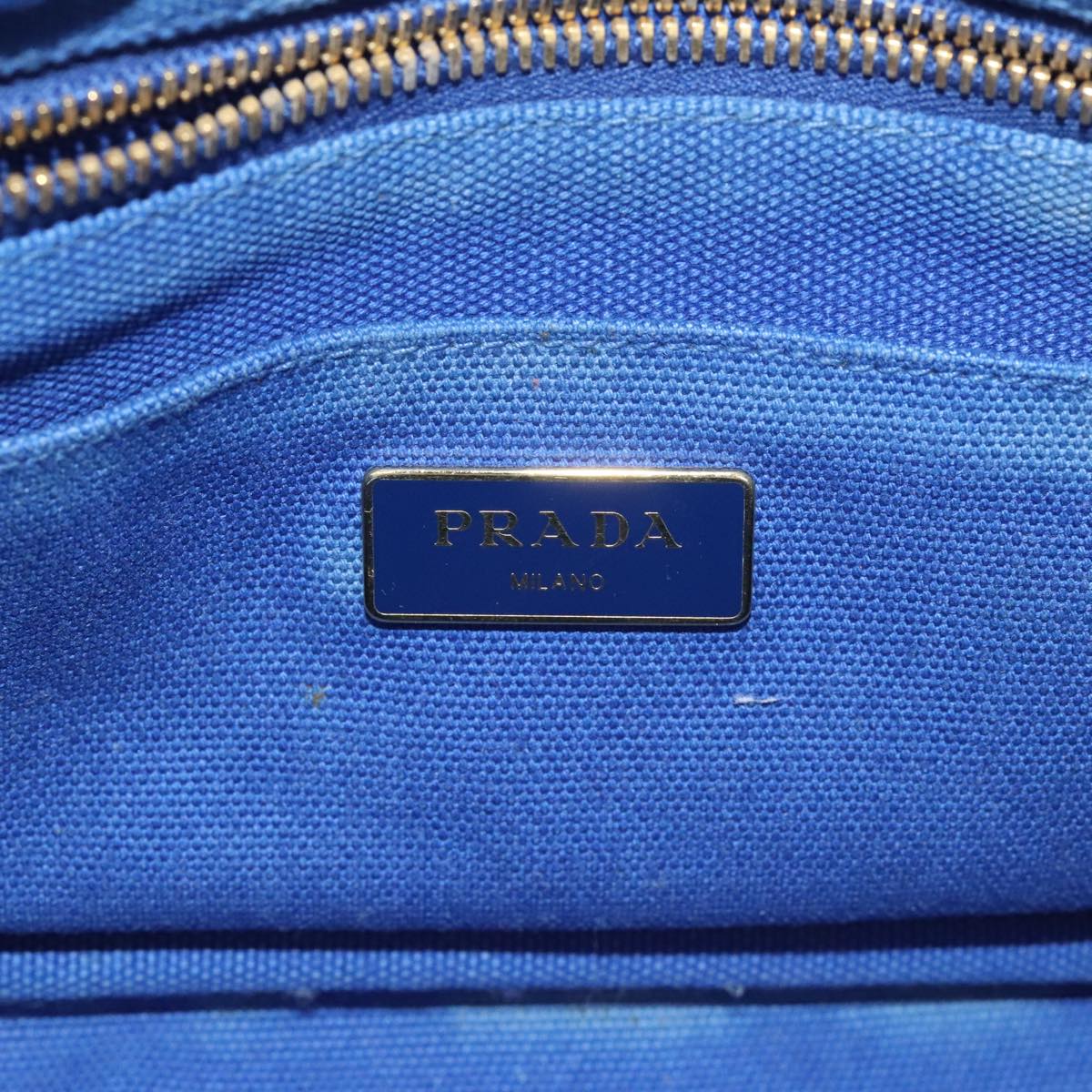 PRADA Canapa PM Hand Bag Canvas Blue Gold Auth 93499