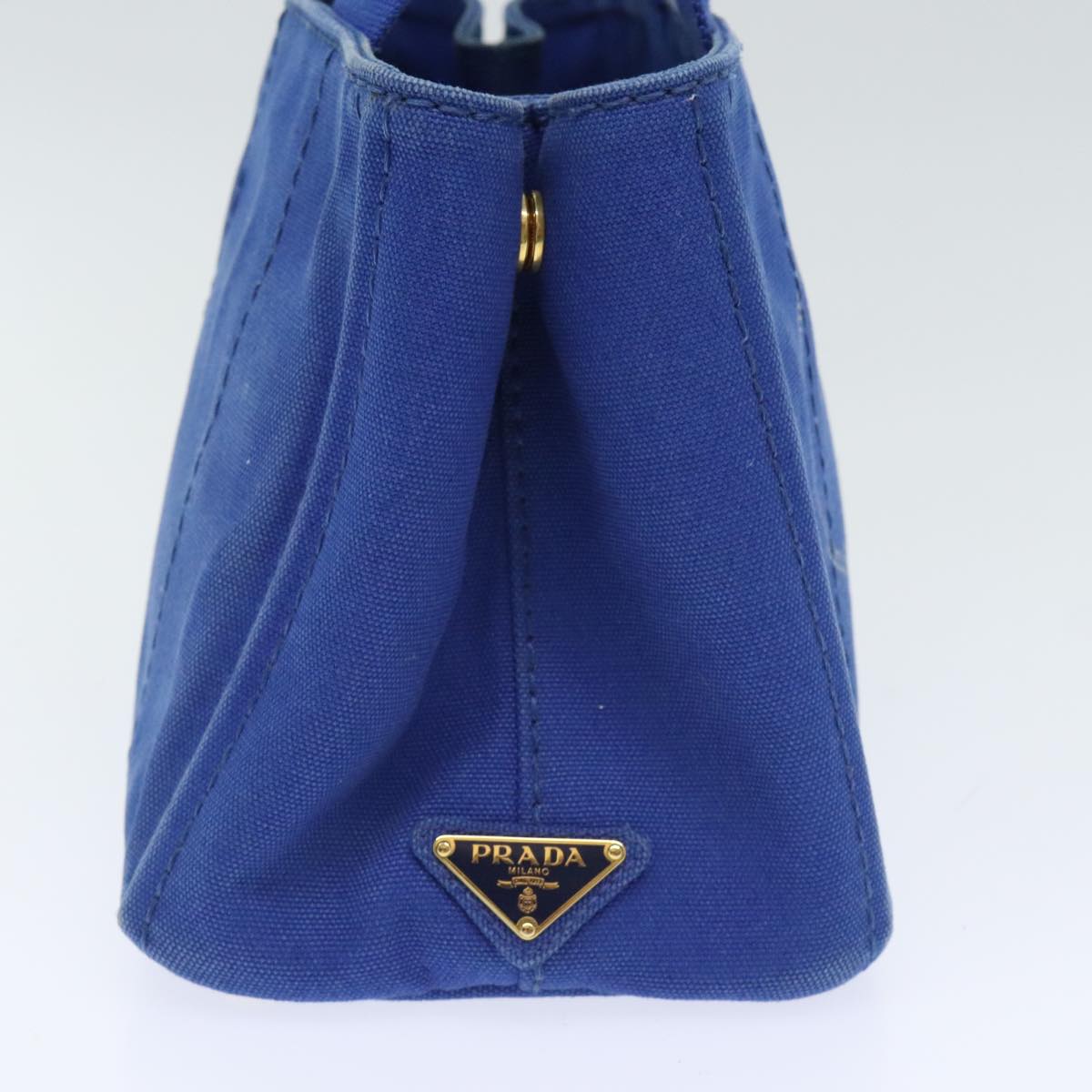 PRADA Canapa PM Hand Bag Canvas Blue Gold Auth 93499