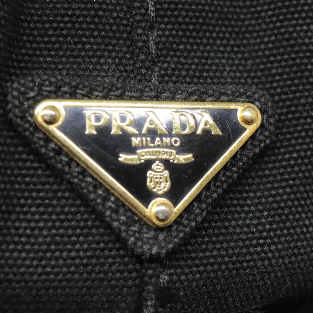 PRADA Canapa PM Hand Bag Canvas Black Gold Auth 93506