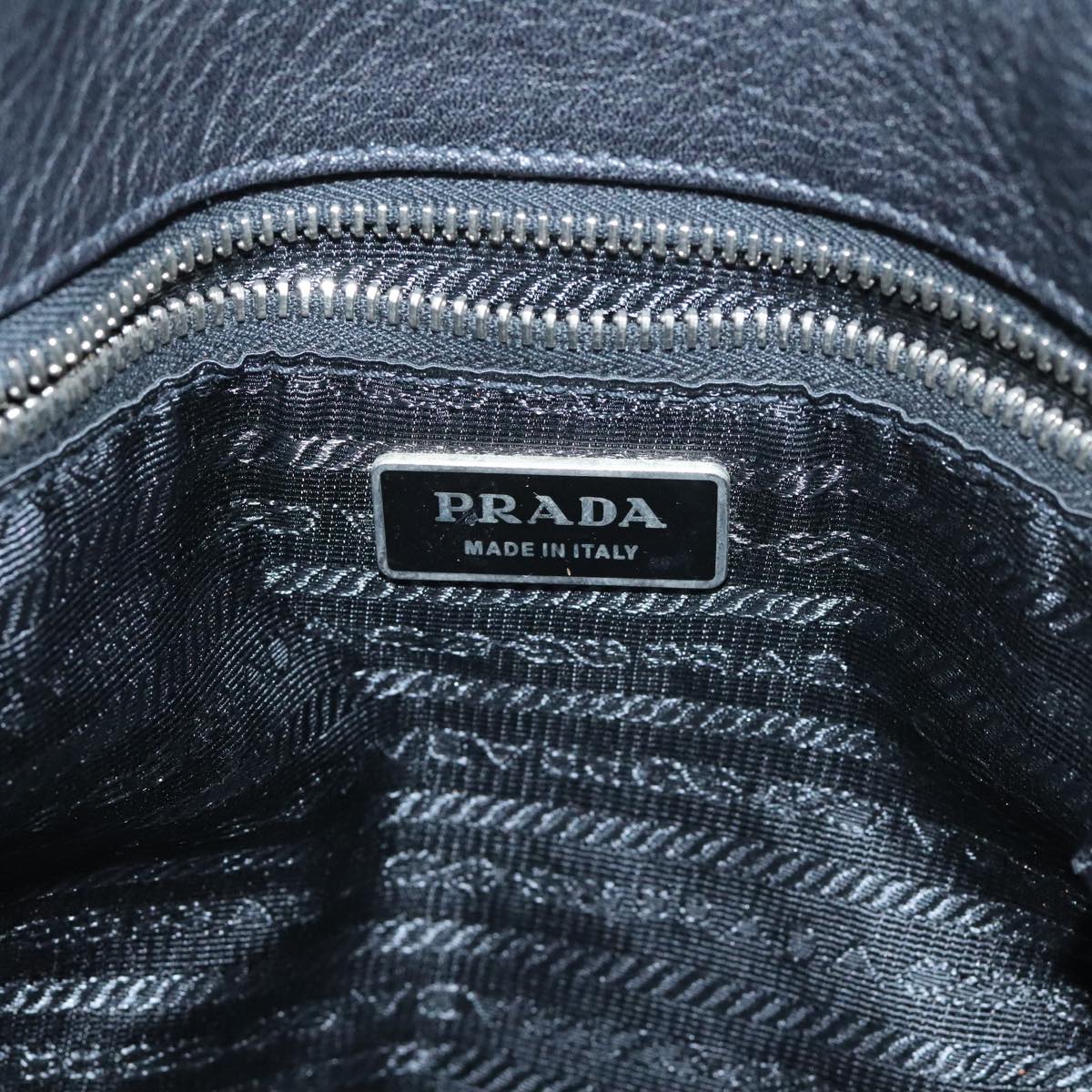 PRADA Tote Bag Leather Black Silver Auth 93509