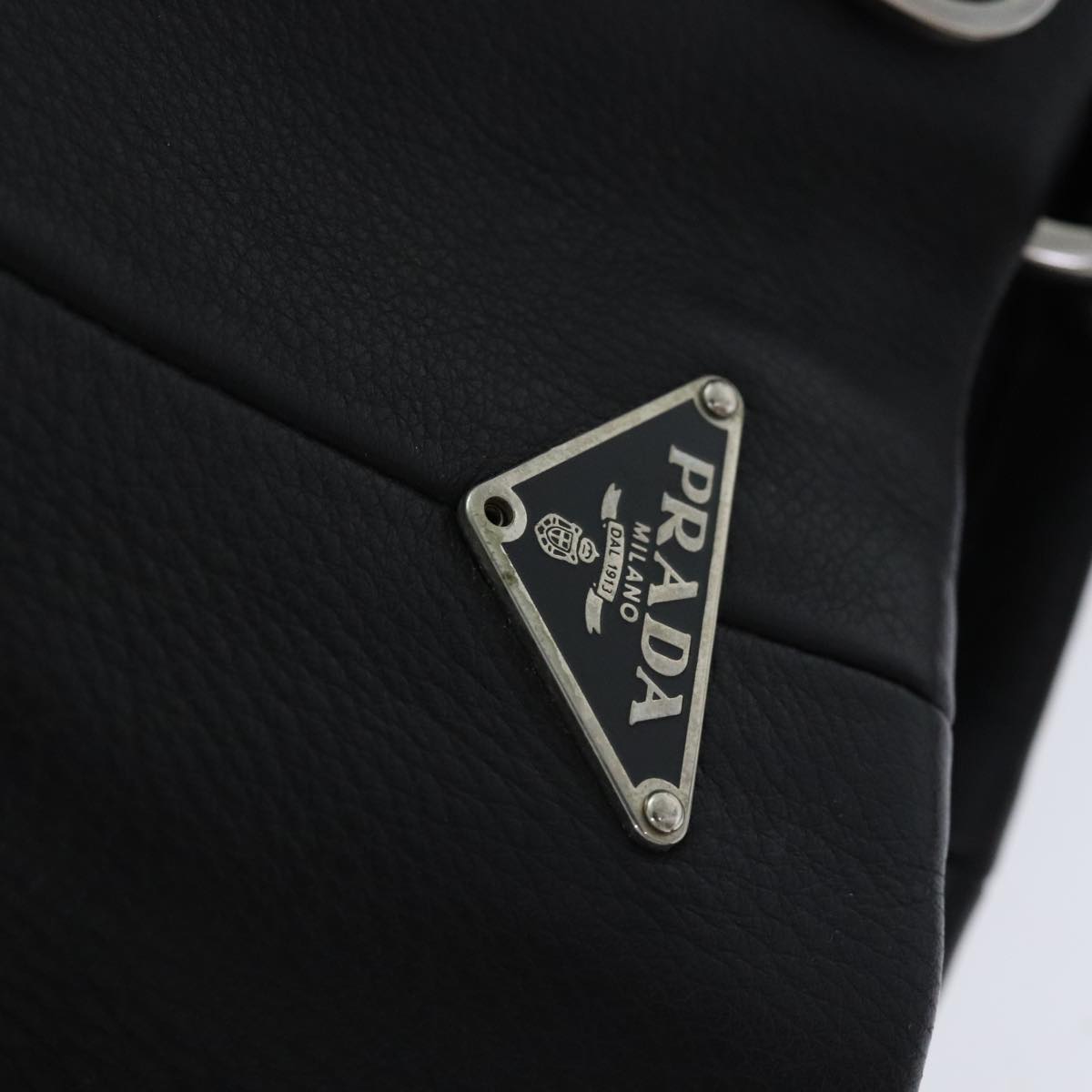 PRADA Tote Bag Leather Black Silver Auth 93509