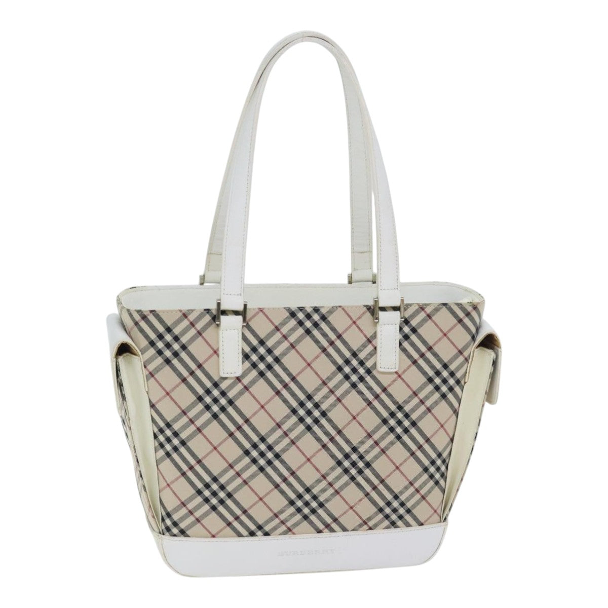 BURBERRY Nova Check Tote Bag Canvas Beige Silver Auth 93524