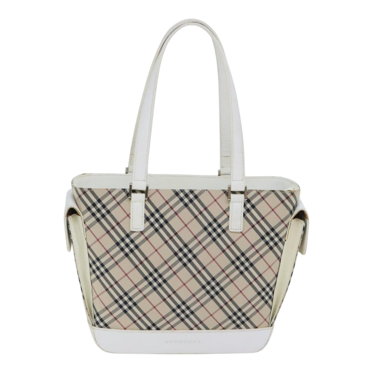 BURBERRY Nova Check Tote Bag Canvas Beige Silver Auth 93524