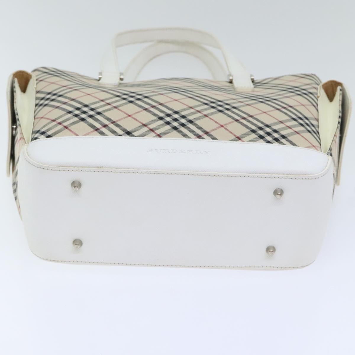 BURBERRY Nova Check Tote Bag Canvas Beige Silver Auth 93524