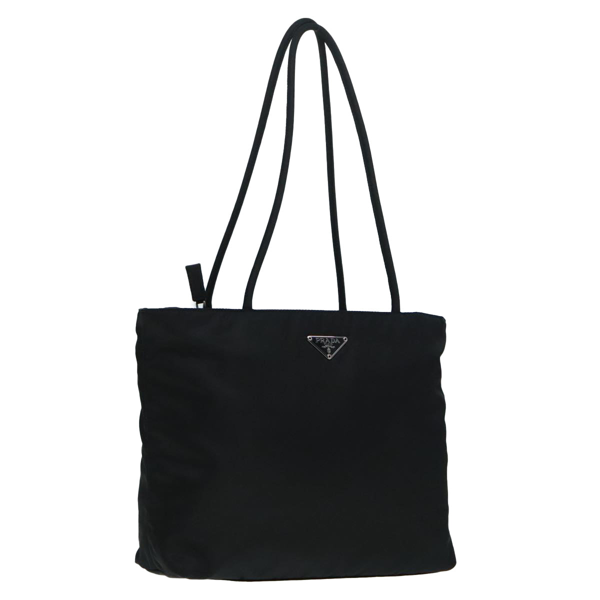 PRADA Tote Bag Nylon Black Silver Auth 93528