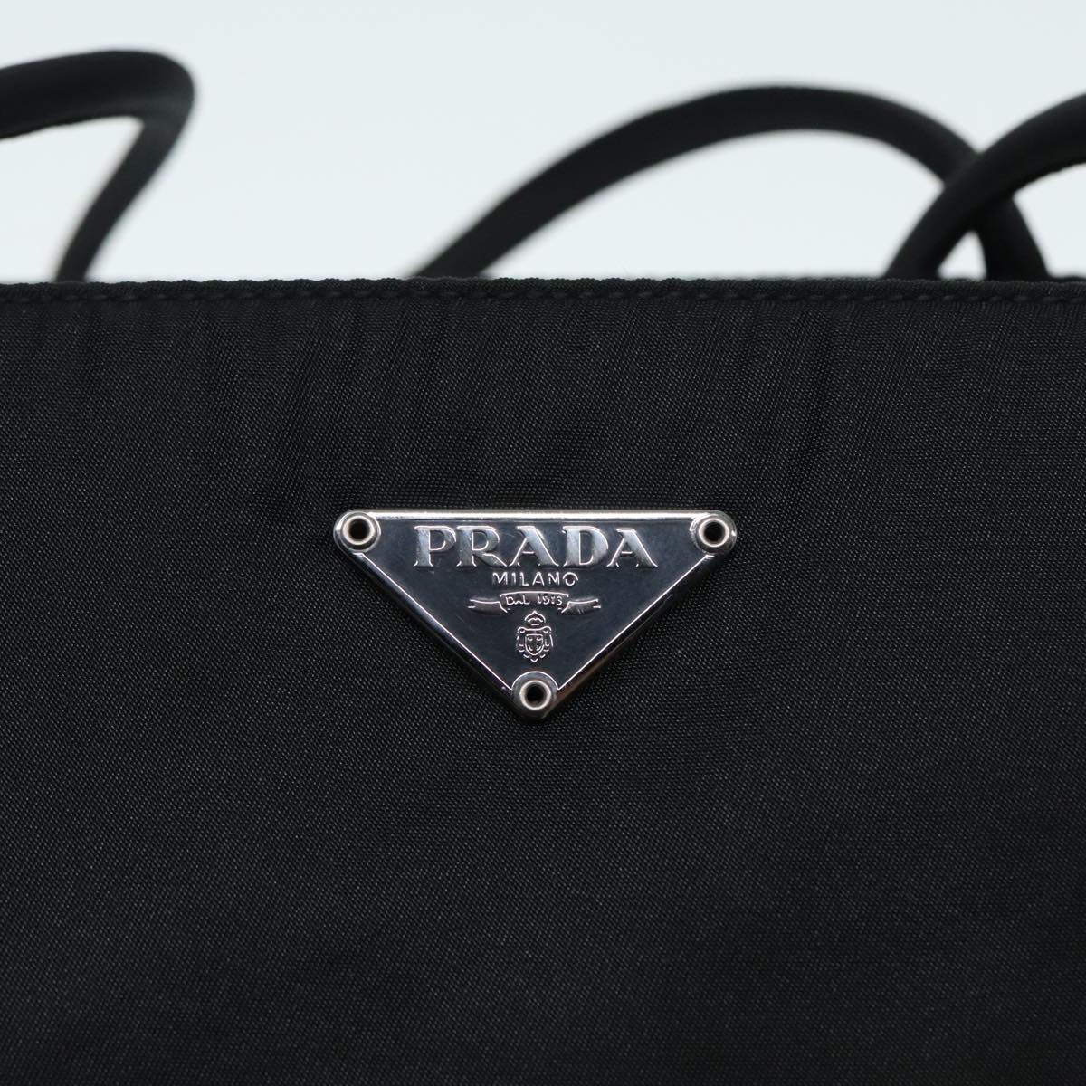 PRADA Tote Bag Nylon Black Silver Auth 93528