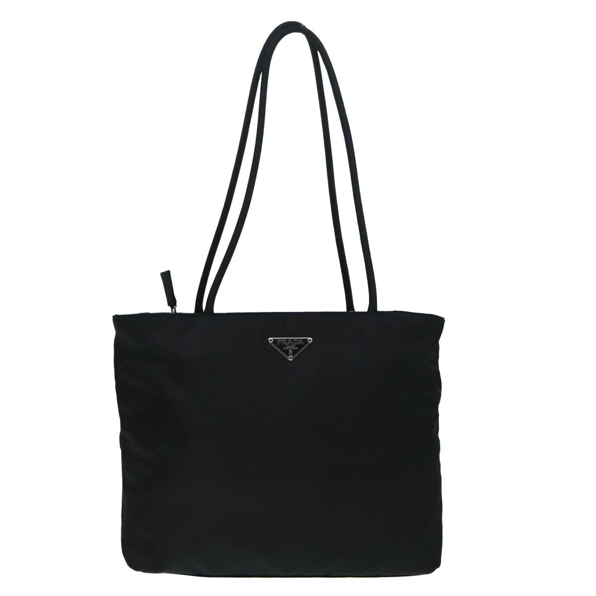 PRADA Tote Bag Nylon Black Silver Auth 93528