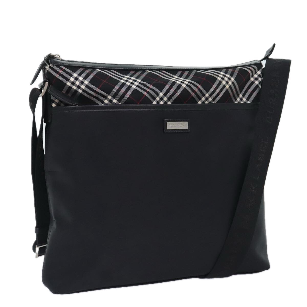 BURBERRY Nova Check Black label Shoulder Bag Nylon Black Auth 93533