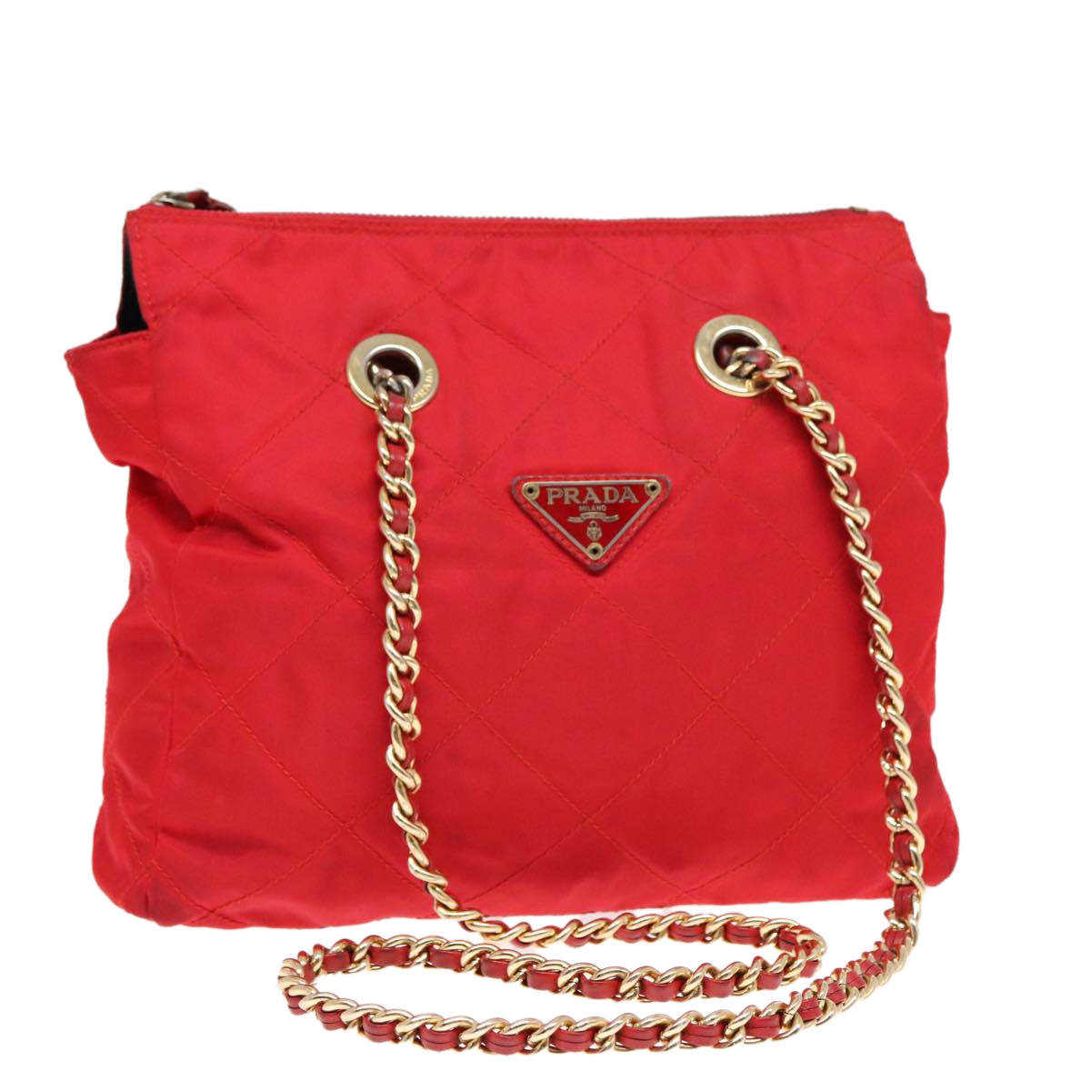 PRADA Quilted Chain Shoulder Bag Nylon Red Auth 93537