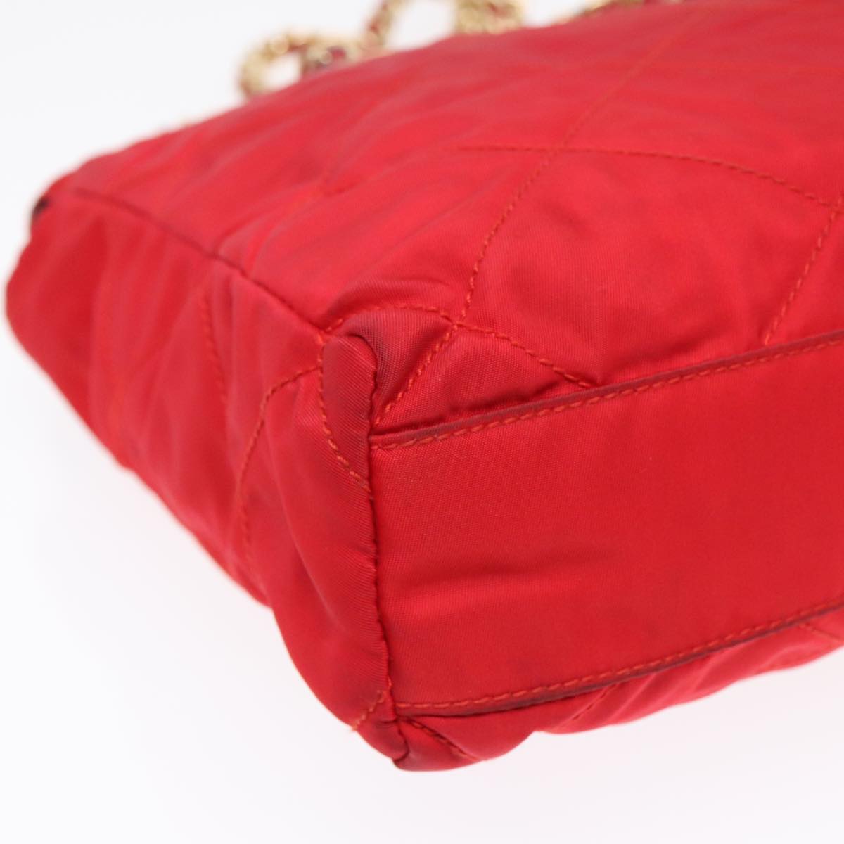 PRADA Quilted Chain Shoulder Bag Nylon Red Auth 93537