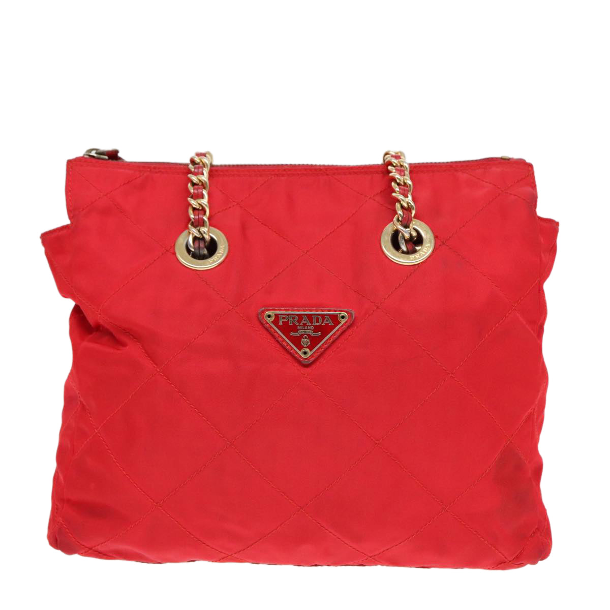 PRADA Quilted Chain Shoulder Bag Nylon Red Auth 93537