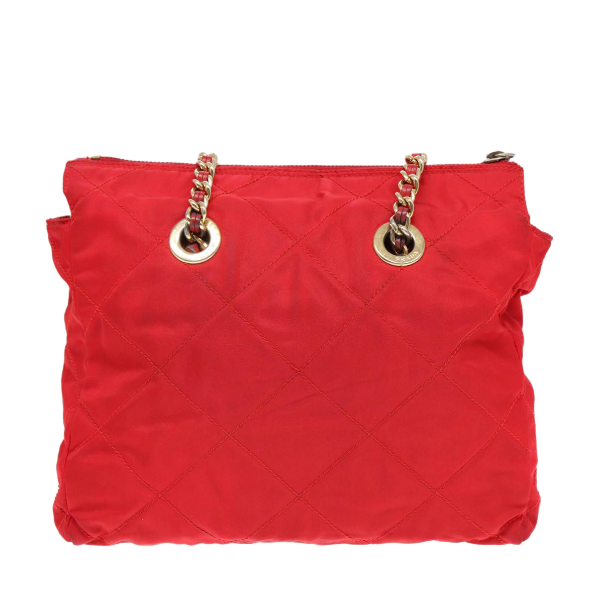 PRADA Quilted Chain Shoulder Bag Nylon Red Auth 93537 - 0