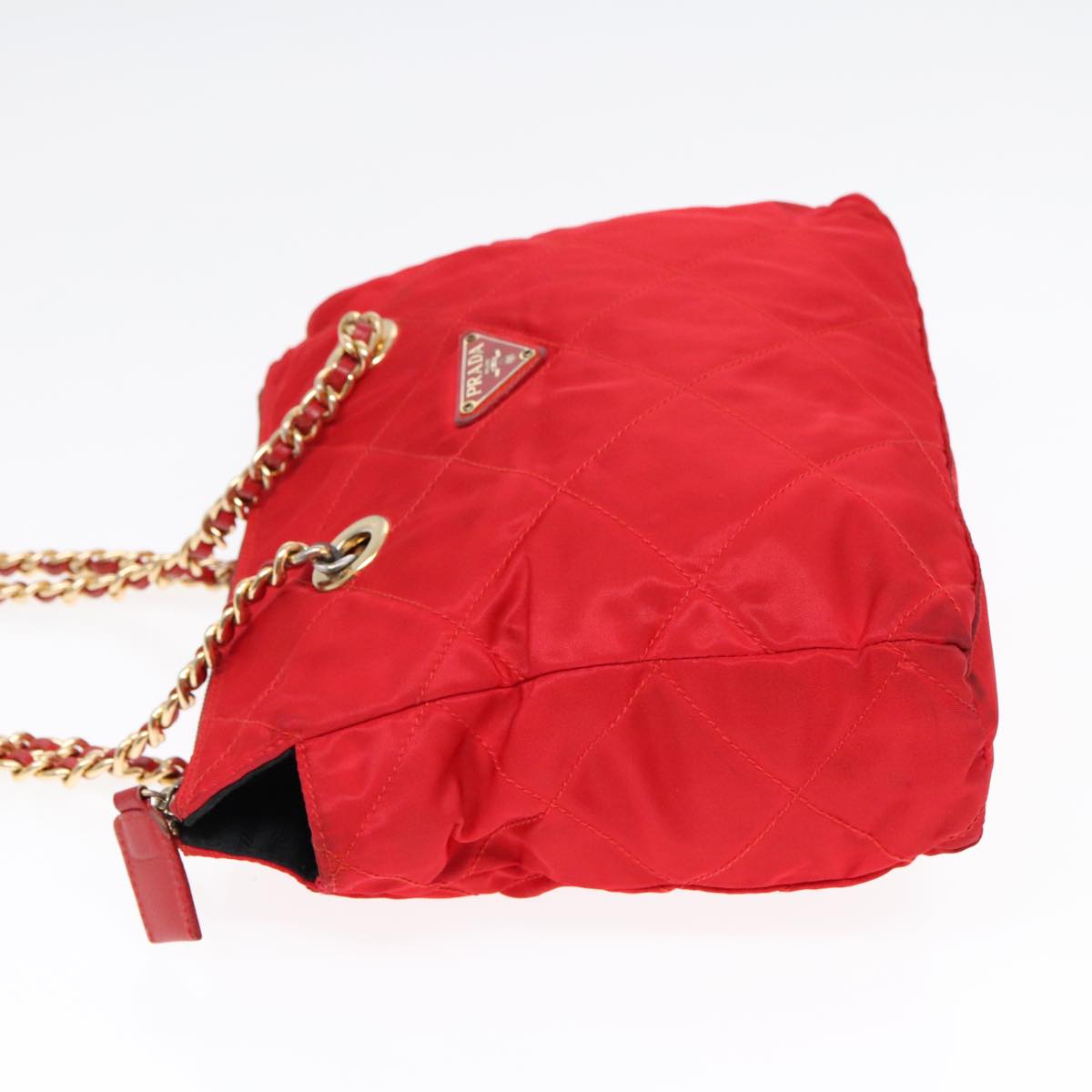 PRADA Quilted Chain Shoulder Bag Nylon Red Auth 93537