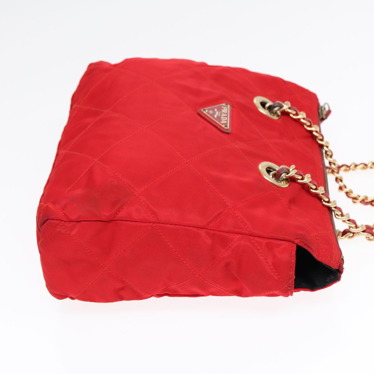 PRADA Quilted Chain Shoulder Bag Nylon Red Auth 93537