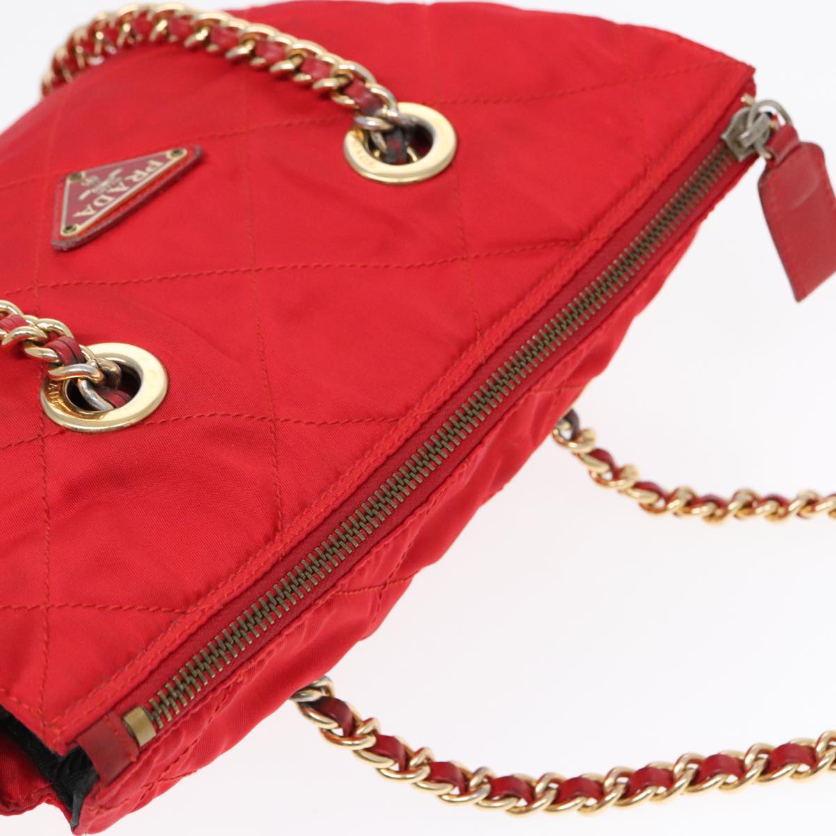 PRADA Quilted Chain Shoulder Bag Nylon Red Auth 93537