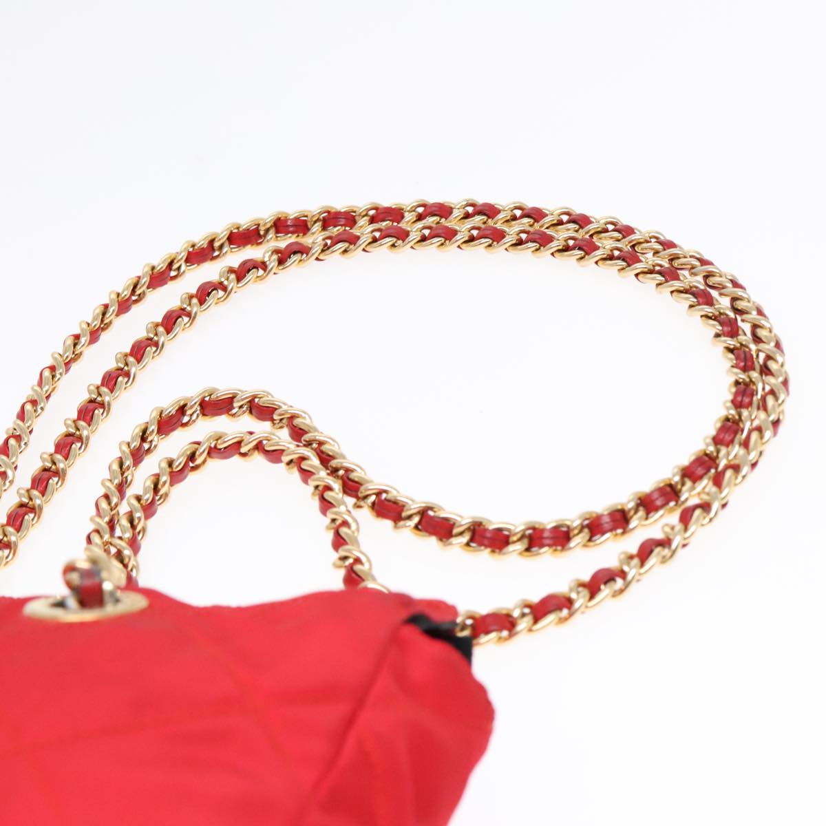 PRADA Quilted Chain Shoulder Bag Nylon Red Auth 93537