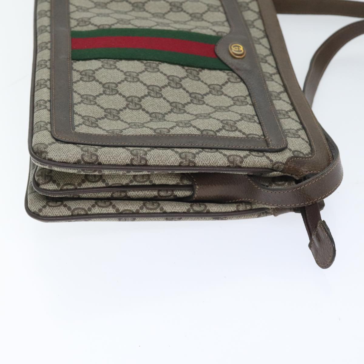 GUCCI GG Supreme Web Sherry Line Shoulder Bag PVC Beige 41 001 4085 Auth 93543