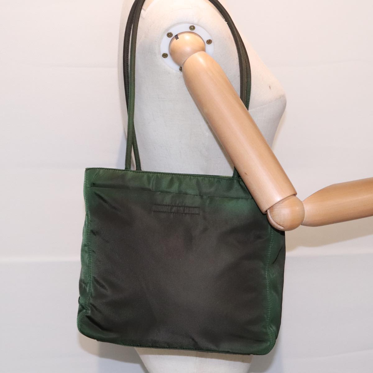 PRADA Hand Bag Nylon Green Auth 93548