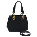 Salvatore Ferragamo Gancini Hand Bag Suede 2way Black Gold Auth 93549-1