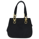Salvatore Ferragamo Gancini Hand Bag Suede 2way Black Gold Auth 93549-13