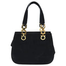 Salvatore Ferragamo Gancini Hand Bag Suede 2way Black Gold Auth 93549-2