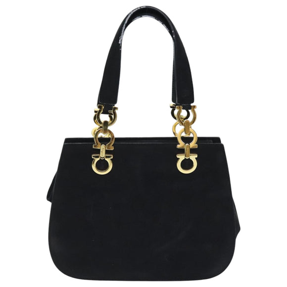 Salvatore Ferragamo Gancini Hand Bag Suede 2way Black Gold Auth 93549