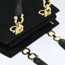 Salvatore Ferragamo Gancini Hand Bag Suede 2way Black Gold Auth 93549-6