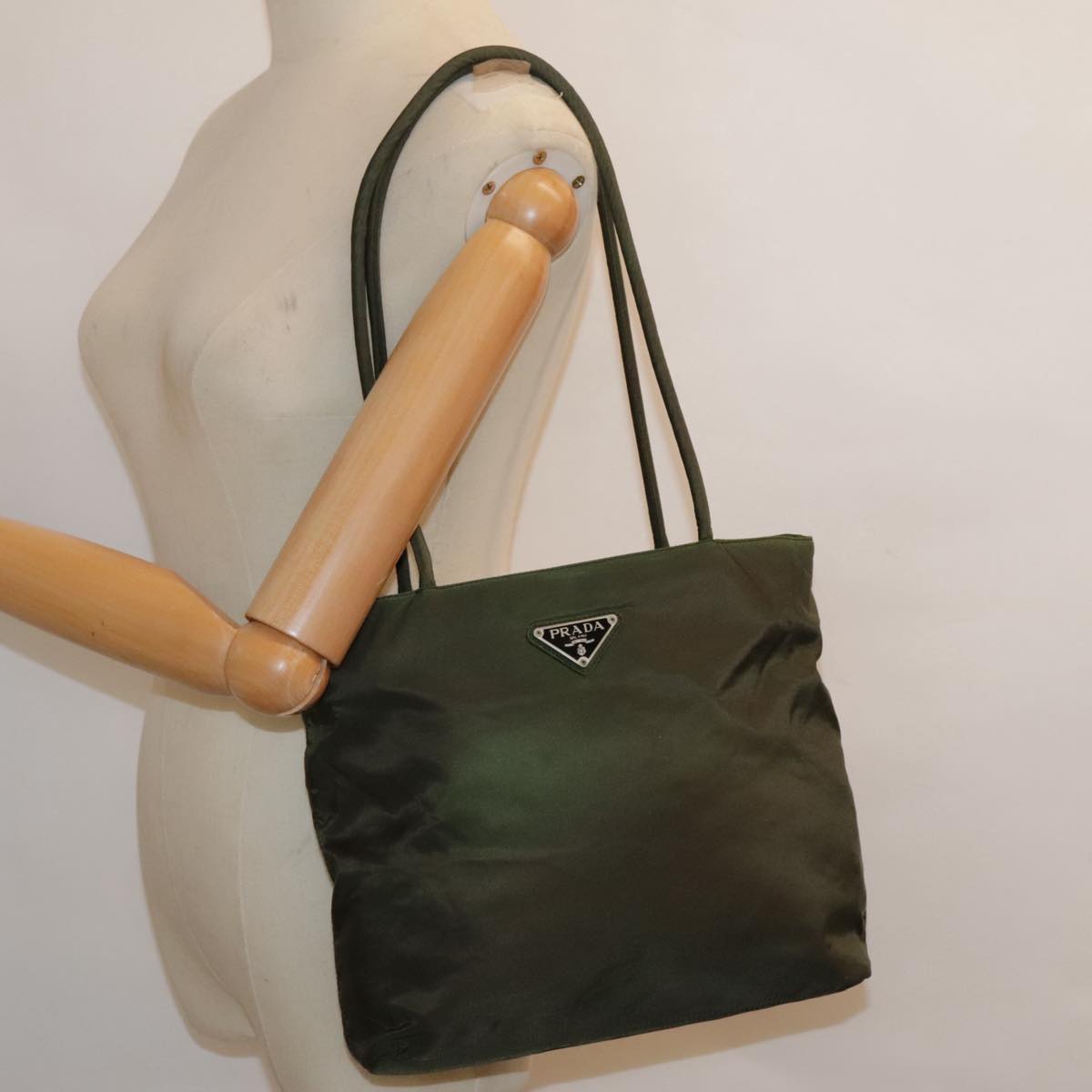 PRADA Tote Bag Nylon Green Auth 93550