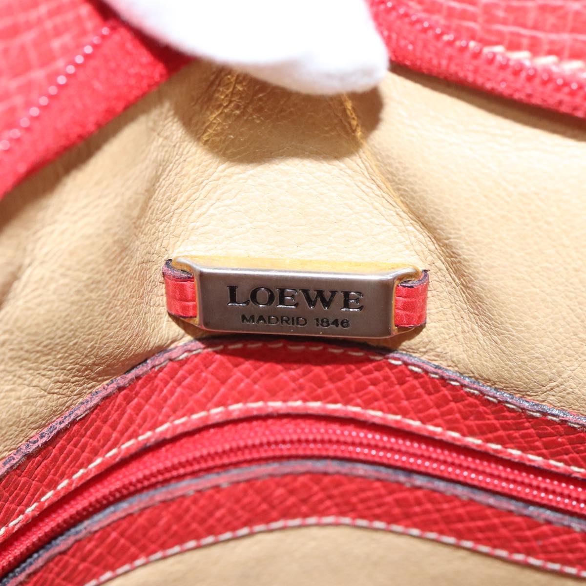 LOEWE Shoulder Bag Leather Red Gold Auth 93551