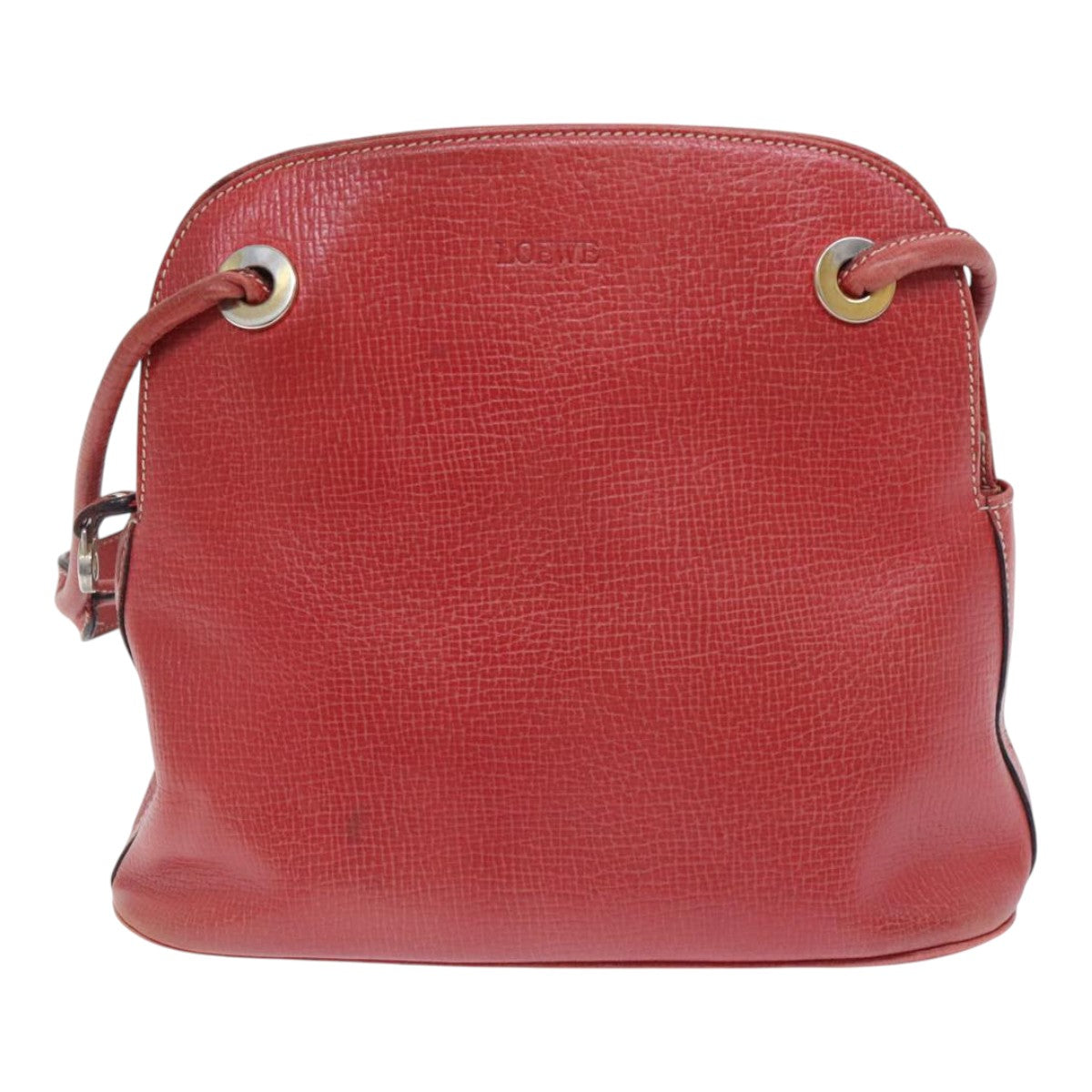 LOEWE Shoulder Bag Leather Red Gold Auth 93551