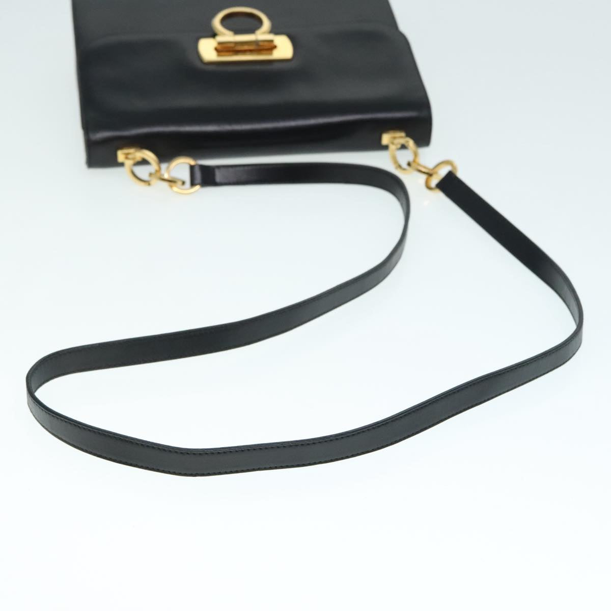 Salvatore Ferragamo Gancini Shoulder Bag Leather Black Gold Auth 93555