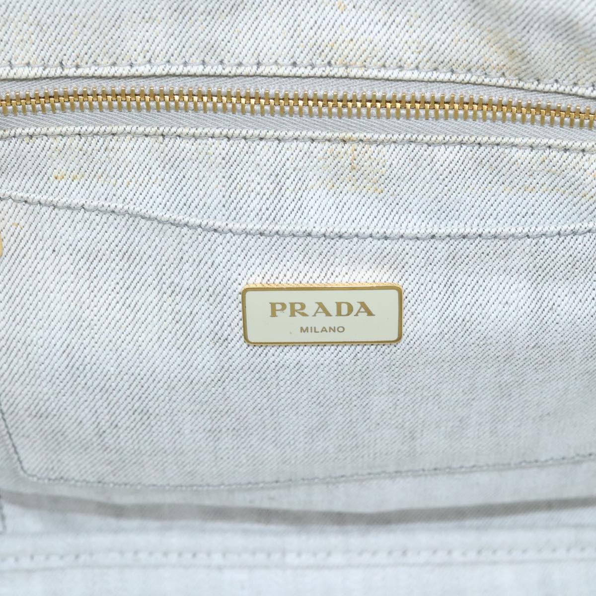 PRADA Canapa MM Hand Bag Canvas 2way Gray Gold Auth 93556