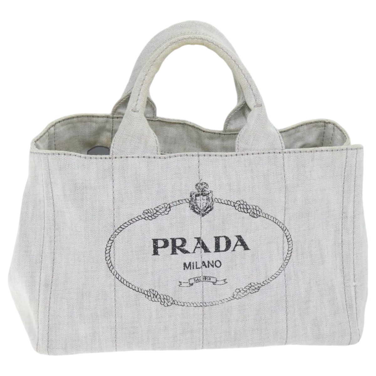 PRADA Canapa MM Hand Bag Canvas 2way Gray Gold Auth 93556