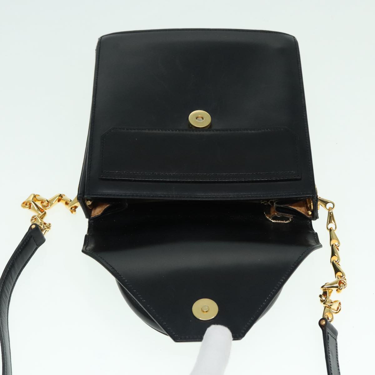 CELINE Hand Bag Leather 2way Black Gold Auth 93573