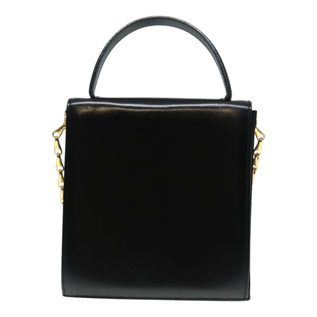 CELINE Hand Bag Leather 2way Black Gold Auth 93573 - 0