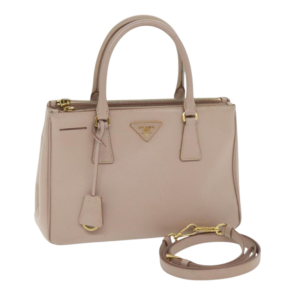 PRADA Galleria Hand Bag Safiano leather 2way Pink Gold Auth 93578