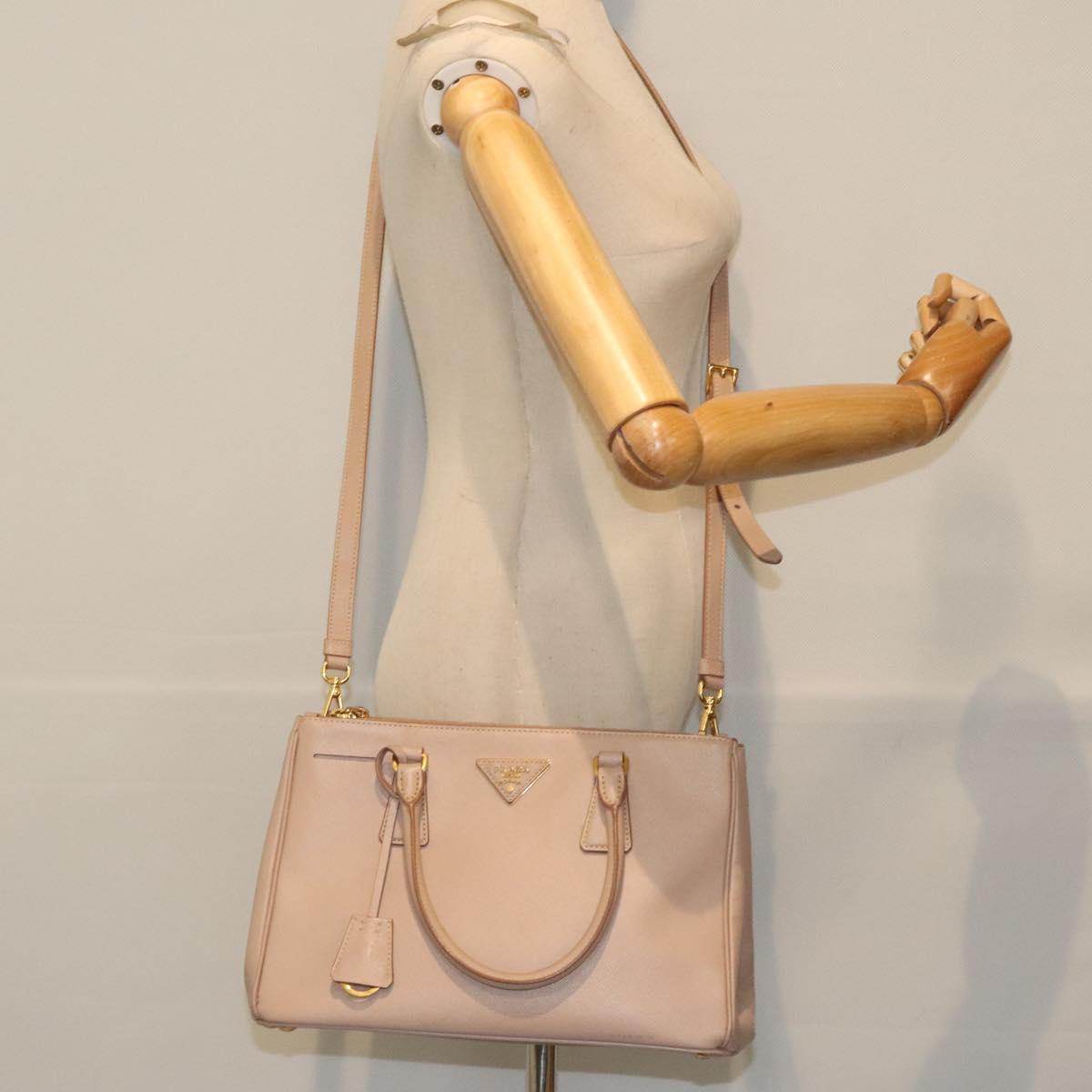 PRADA Galleria Hand Bag Safiano leather 2way Pink Gold Auth 93578