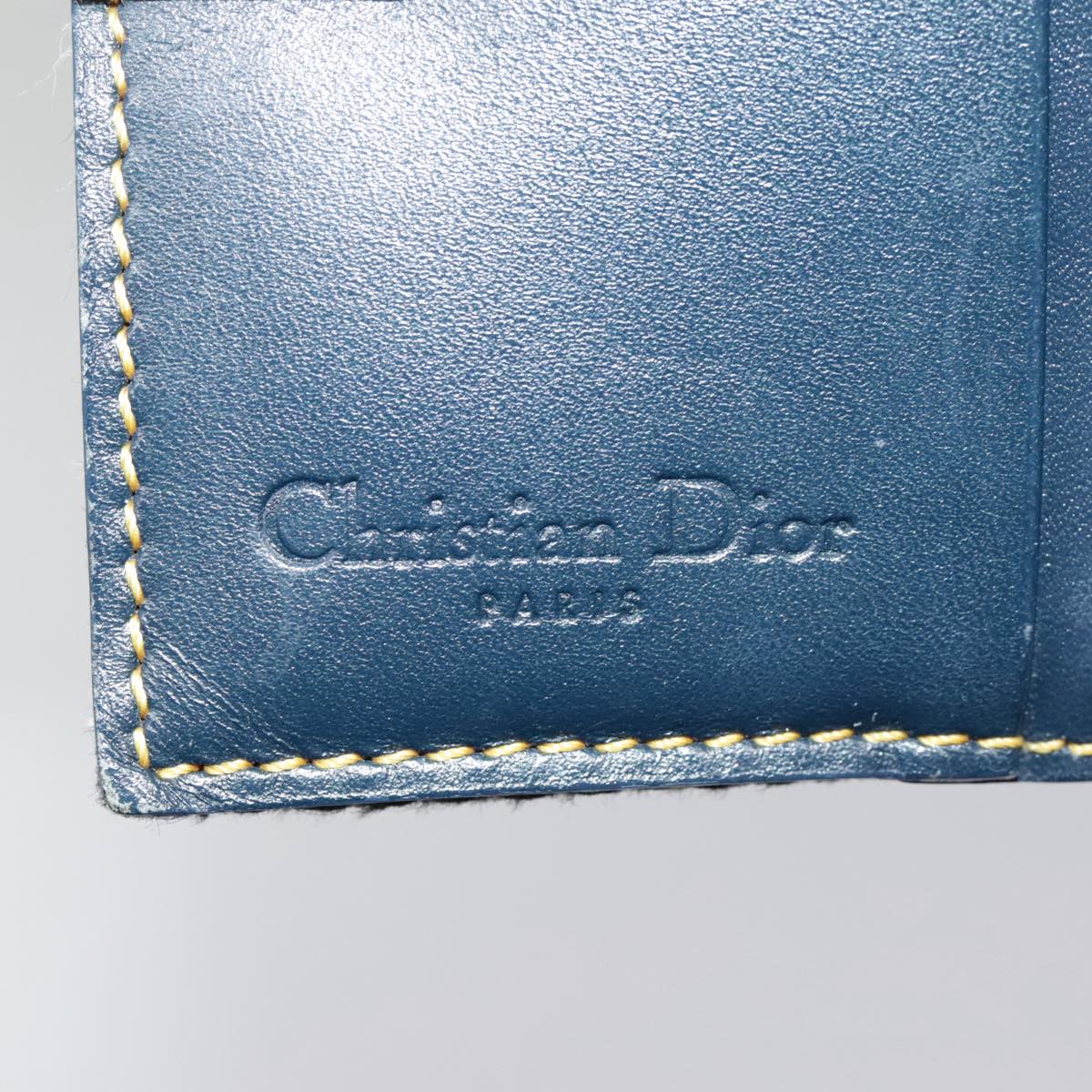 Christian Dior Trotter Canvas Compact Wallet Navy Gold Auth 93579