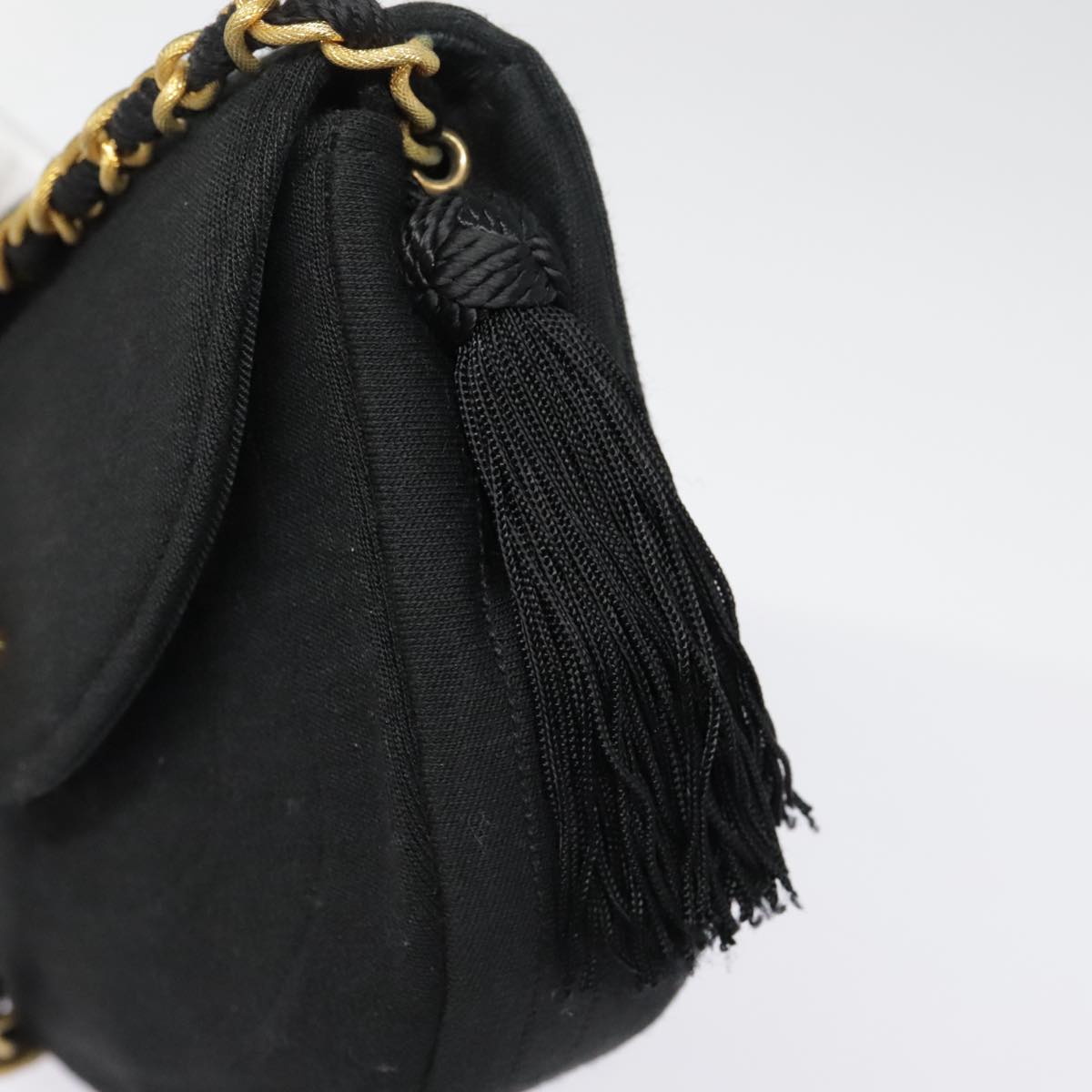 CHANEL Chain Shoulder Bag Cotton Black Gold CC Auth 93580