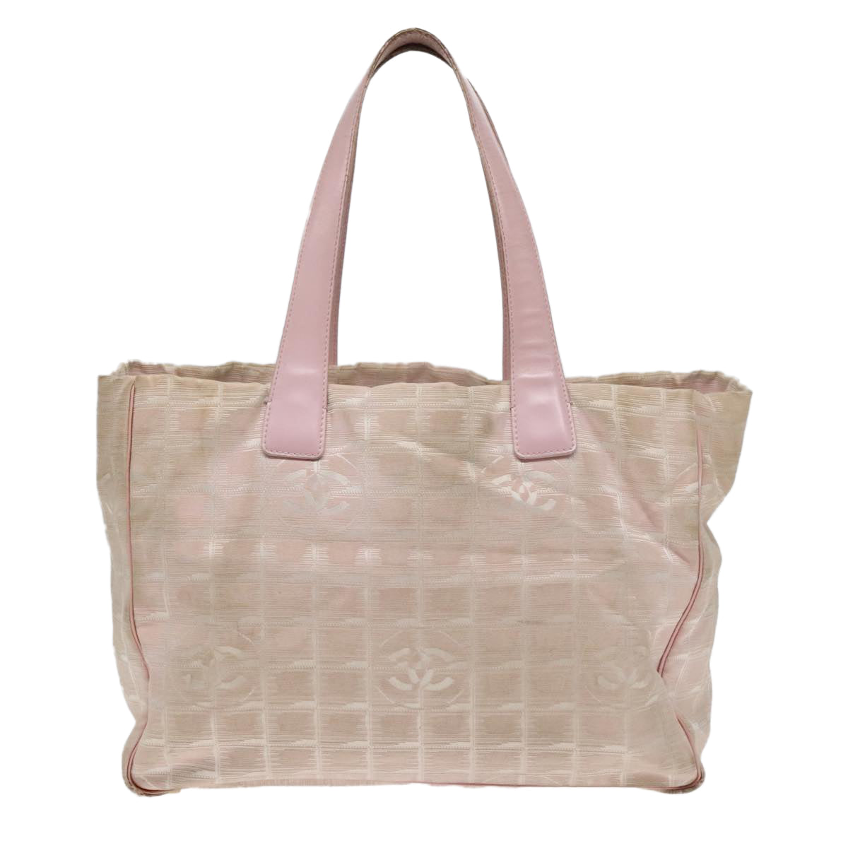 CHANEL New Travel line Tote Bag Nylon Pink Gold CC Auth 93589 - 0