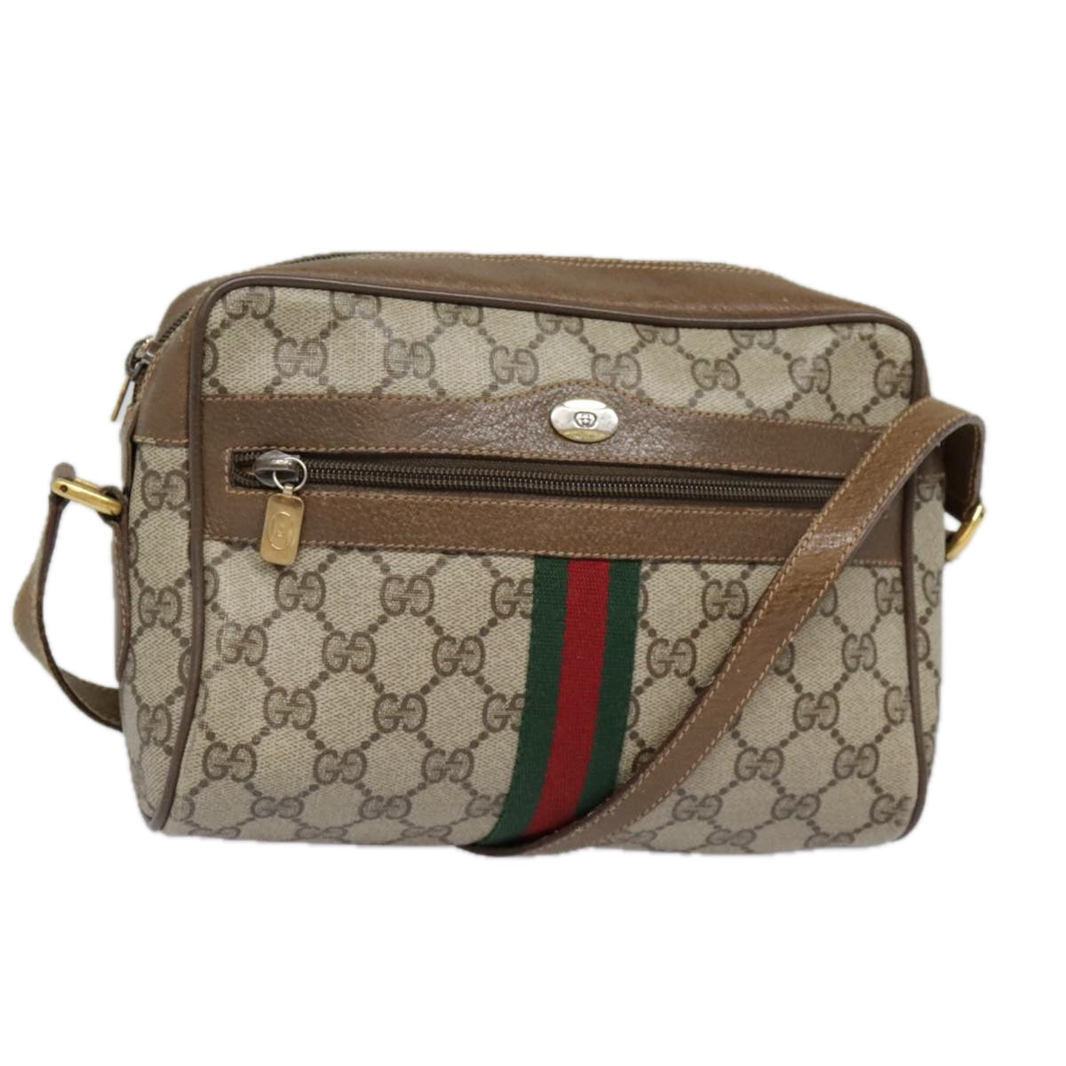 GUCCI GG Supreme Web Sherry Line Shoulder Bag PVC Beige Red 98 02 004 Auth 93591