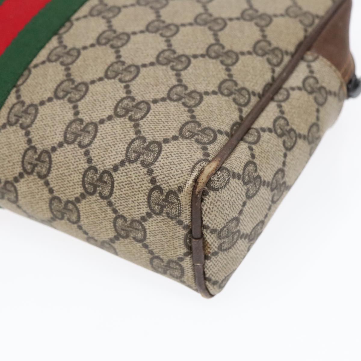 GUCCI GG Supreme Web Sherry Line Clutch Bag PVC Beige Red Green Auth 93603