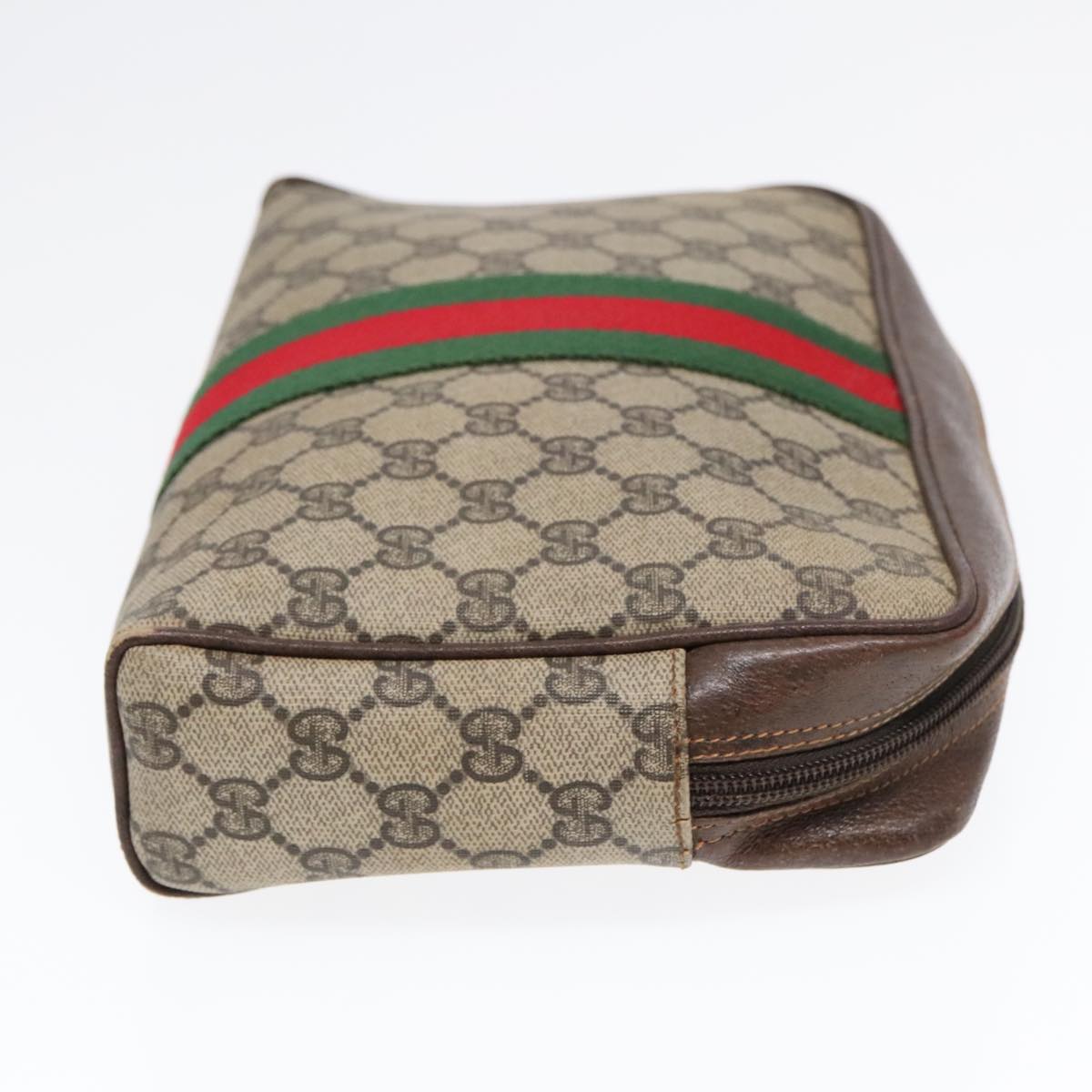 GUCCI GG Supreme Web Sherry Line Clutch Bag PVC Beige Red Green Auth 93603