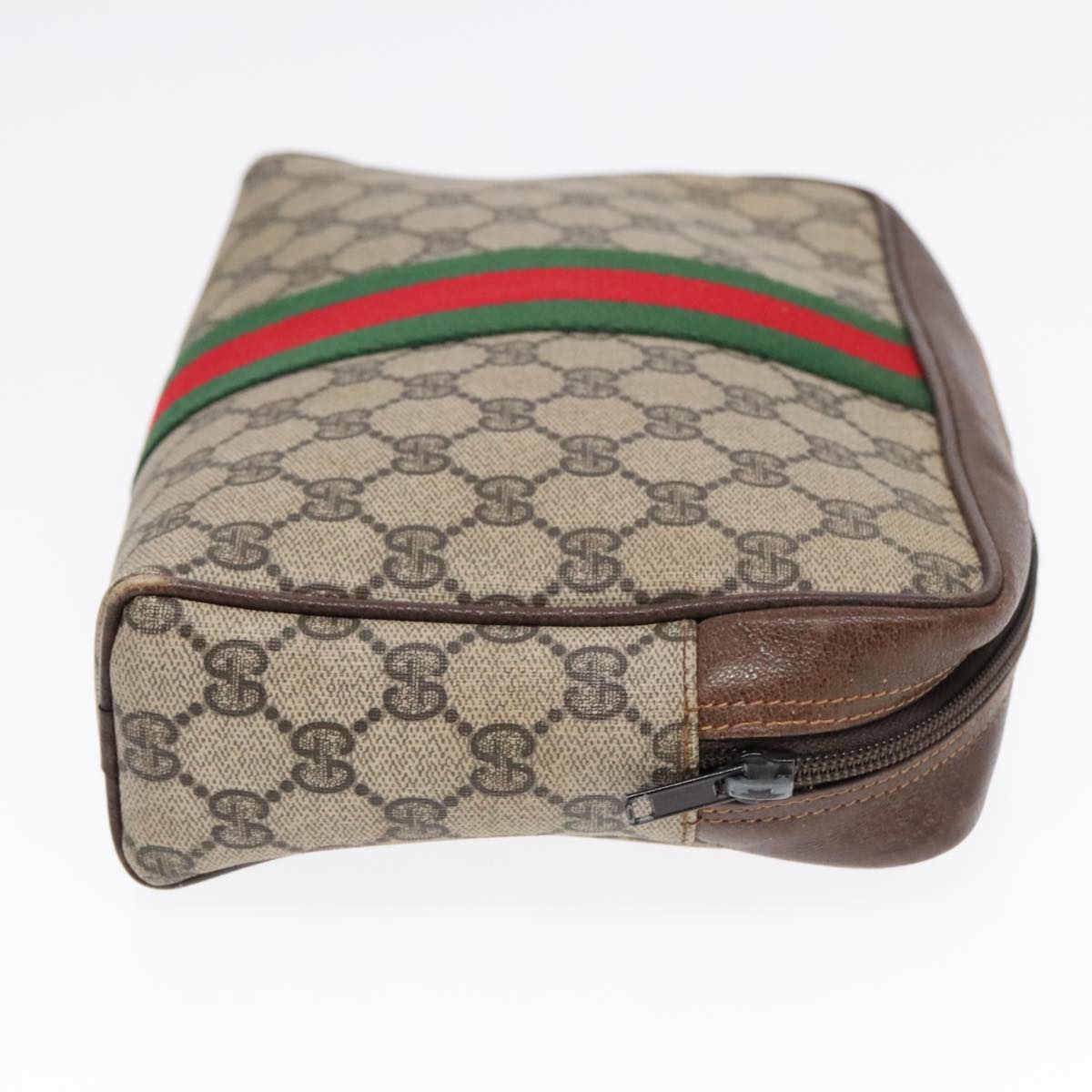 GUCCI GG Supreme Web Sherry Line Clutch Bag PVC Beige Red Green Auth 93603