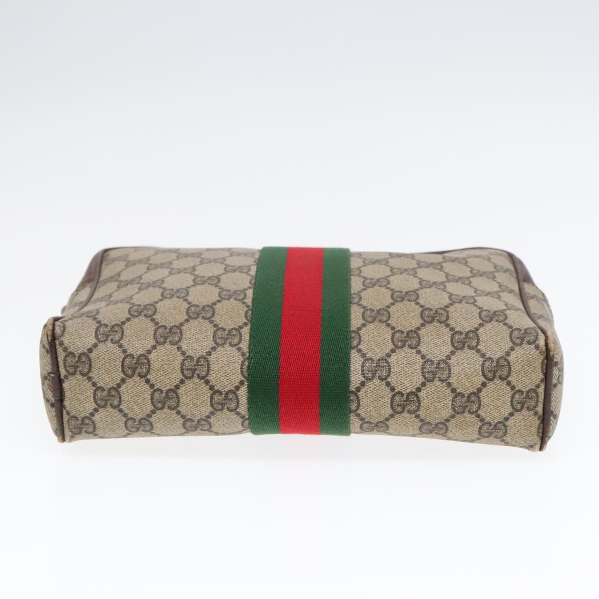 GUCCI GG Supreme Web Sherry Line Clutch Bag PVC Beige Red Green Auth 93603