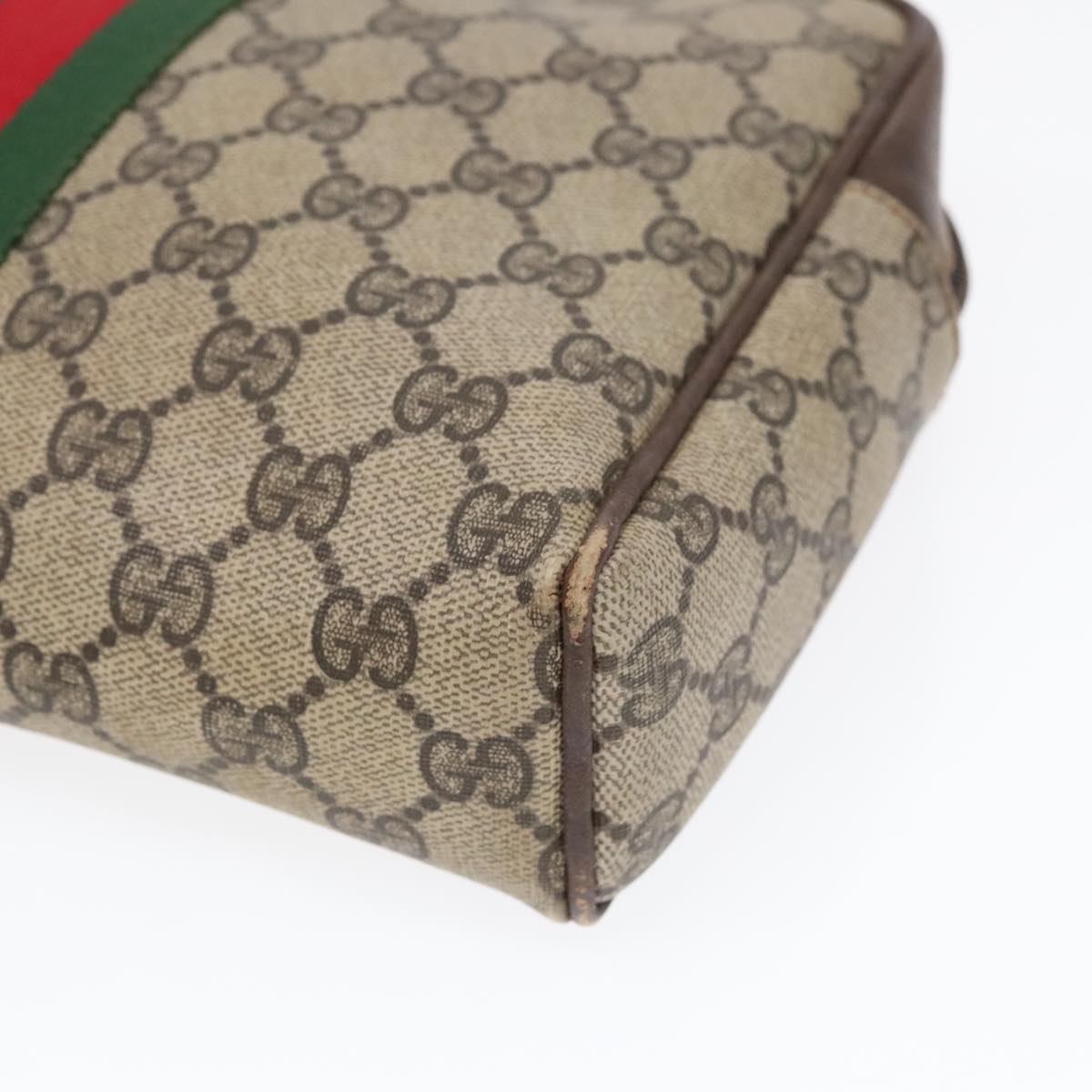 GUCCI GG Supreme Web Sherry Line Clutch Bag PVC Beige Red Green Auth 93603