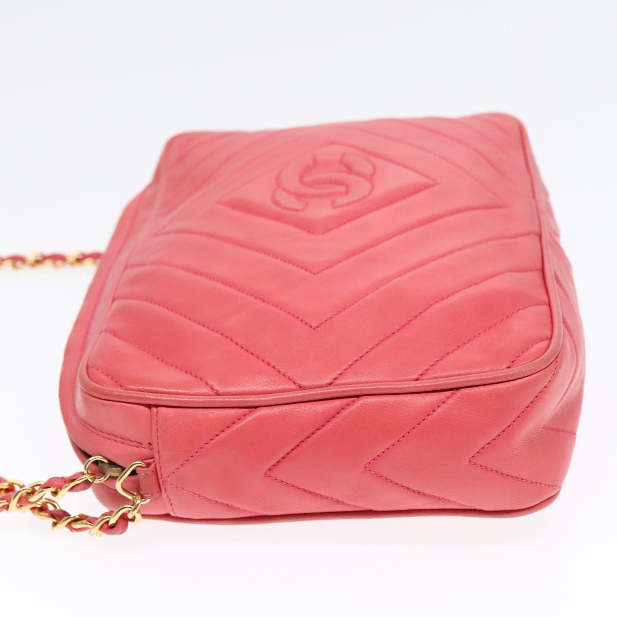 CHANEL Chain Shoulder Bag Lamb Skin Gold Pink CC Auth 93604